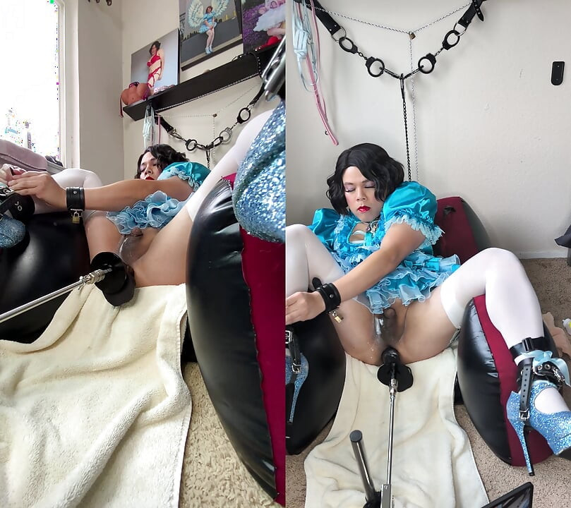 Sissy Candy on Her Inflatable Chair in Self Bondage with Her Fucking Machine