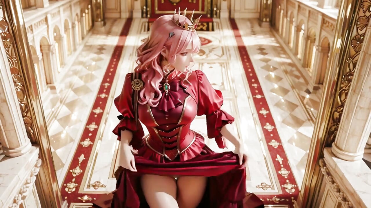 Crimson Throne the Pink Queen's Coronation! Deep Red Silk, Golden Goblet, and a Lazy Gaze From the Throne. Pure Fantasy