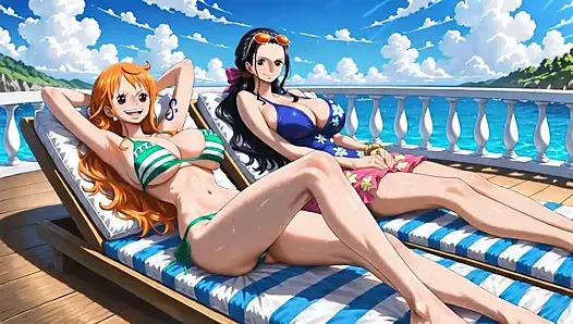 One Piece - Nico Robin eating Nami's pussy and ass then fingering her