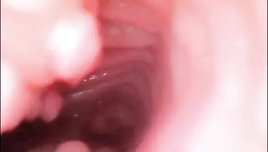 Тройной кримпай. Камера внутри киски показывает хуй, кончающий внутри киски