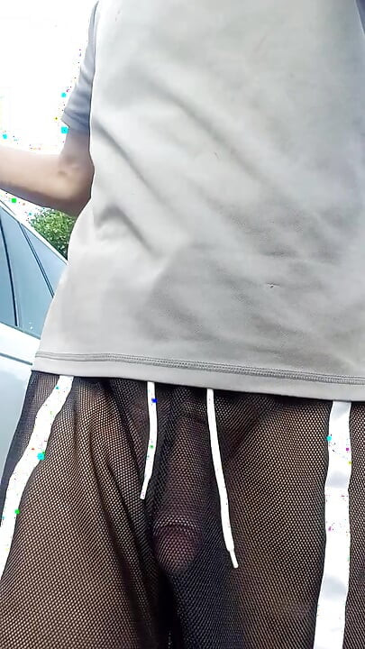 Freeballing in completely see through shorts in public with nowhere to hide!