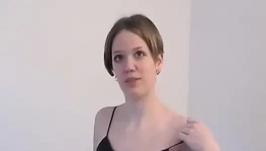 Sexy German teen in stockings fucks herself with dildo