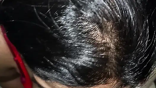 Desi wife in red night dress gives sloppy blowjob & gets hard fuck by husband