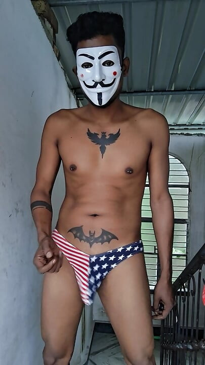 Open cock black briefs tease