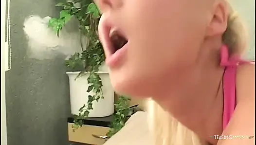 Vanessa teases with pink panties and then rides a dick