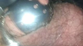 Trans in chastity cums using vibrator