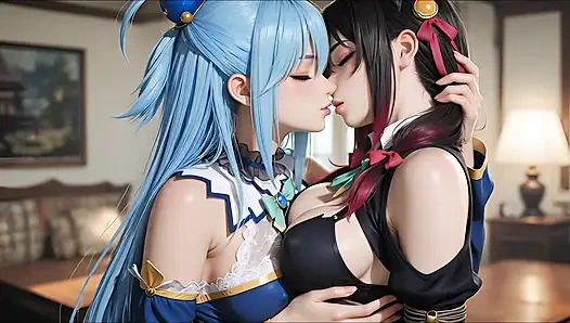 SFW Aqua und yunyun Von konosuba weiche show, berühren und küssen lesben