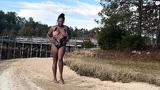 EBONY COUGAR ENJOYING THE SUN IN SWIMSUIT!