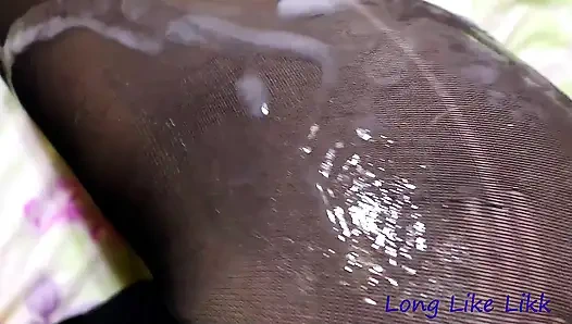 Rip and cum black pantyhose legs