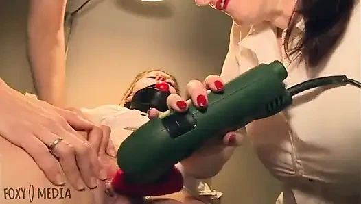 Big Breasted Slave Gets Punished with Sex Drill in the Office by Two Girlfriends