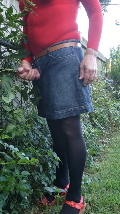 Must-share moment from "Cd outdoors in pantyhose, leotard. Urethral sound, masturbate and cum on miniskirt."