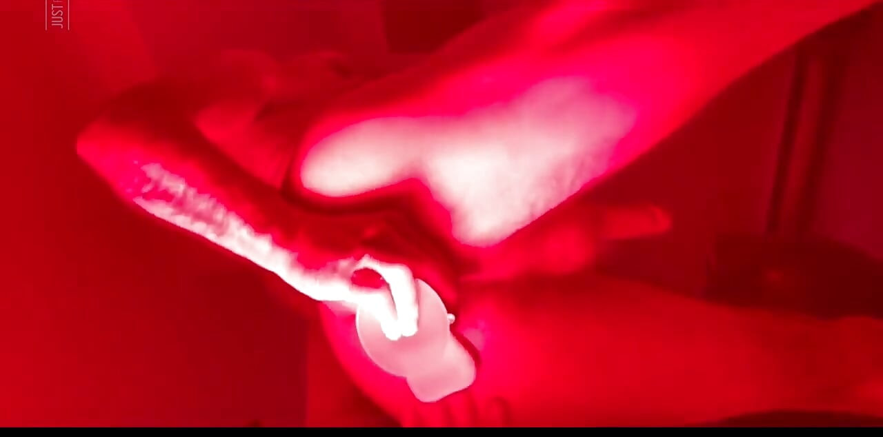 Horny Red Light Session with Cum and Dildo Ball Slamming