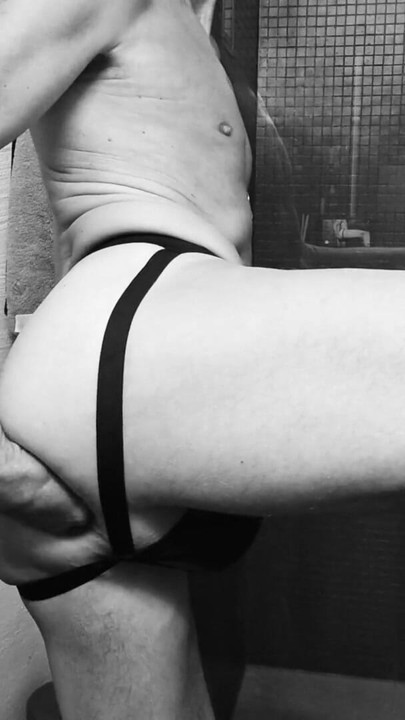 Anal self fisting in jockstrap with huge ass lips and prolapse | Clip 1