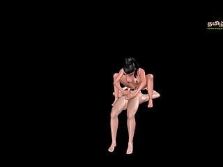Een geanimeerde cartoonporno-video van een mooi Indisch meisje dat seks heeft in positie 69