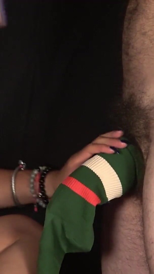 This is an authentic sockjob cumming inside and my stepsister sucked the cum. Hairy veiny cock | Clip 1