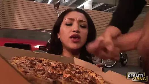 Slut eats Cumpizza