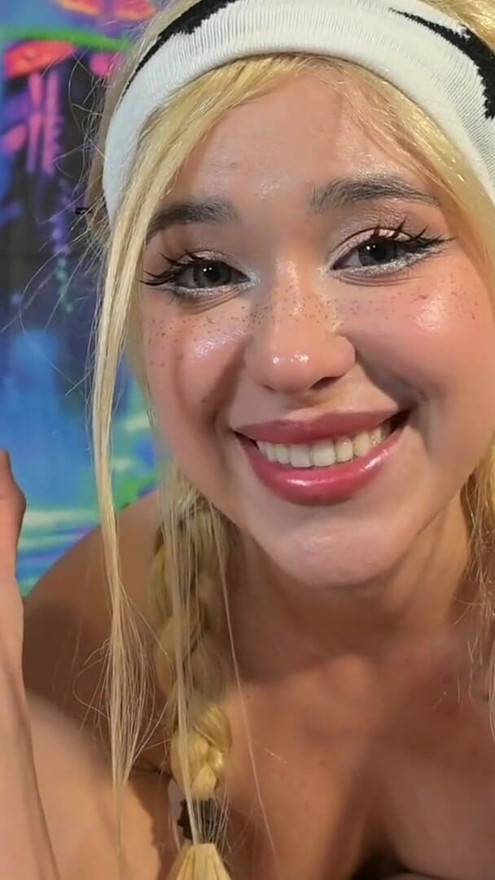 POV: Swallowed his cum while he stared on my petite exposed body! I milked his dick with powerful Handjob toy from Bad Peach | Clip 1