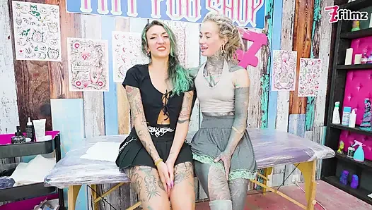 While Tattooing Her He Pounds Both Their Asses Raw & Cums on the Fresh Lines