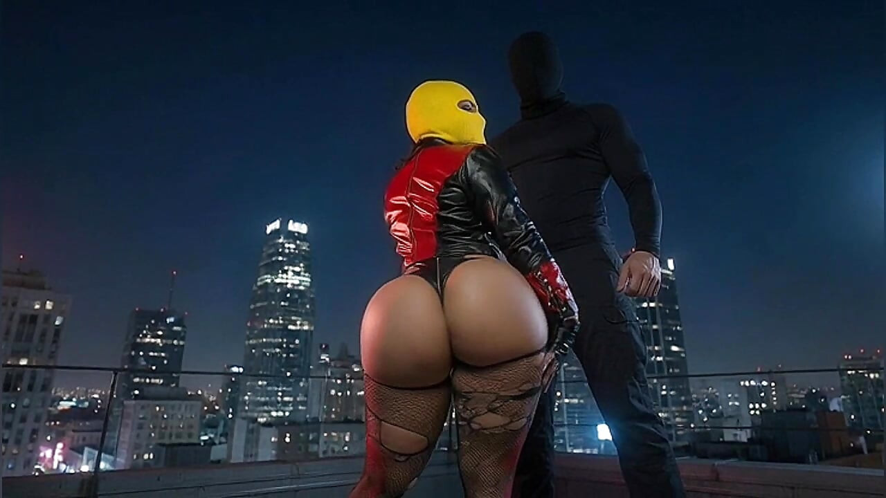 Petite Big Ass Girl in Yellow Balaclava Dominated on Rooftop