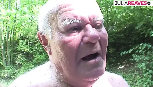 Old and Fat Granny Satisfies a Stranger - She Jerks off and Sucks His Cock