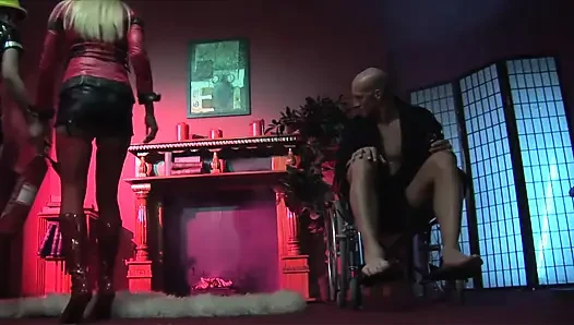 Horny babes in latex loves to give head with passion to this dude