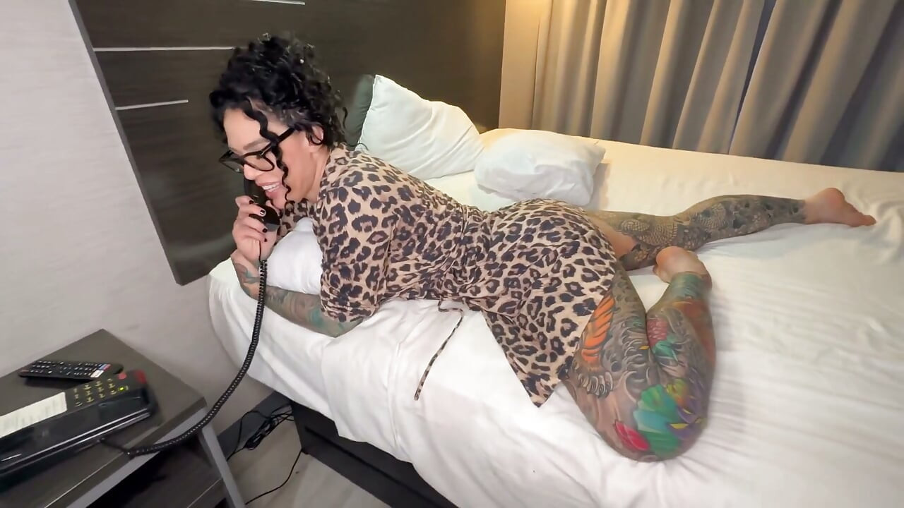 Horny Latina Hotel Guest's Pussy Creams for Room Service Guy