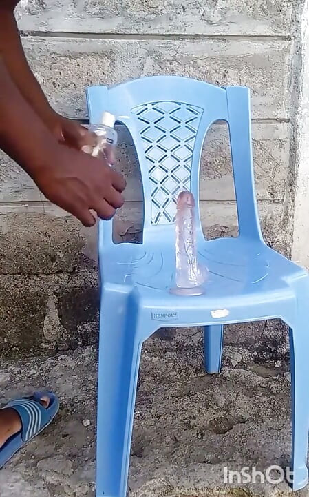 Big Black Ass Bottom Fucking His Asshole with a Dildo Outside