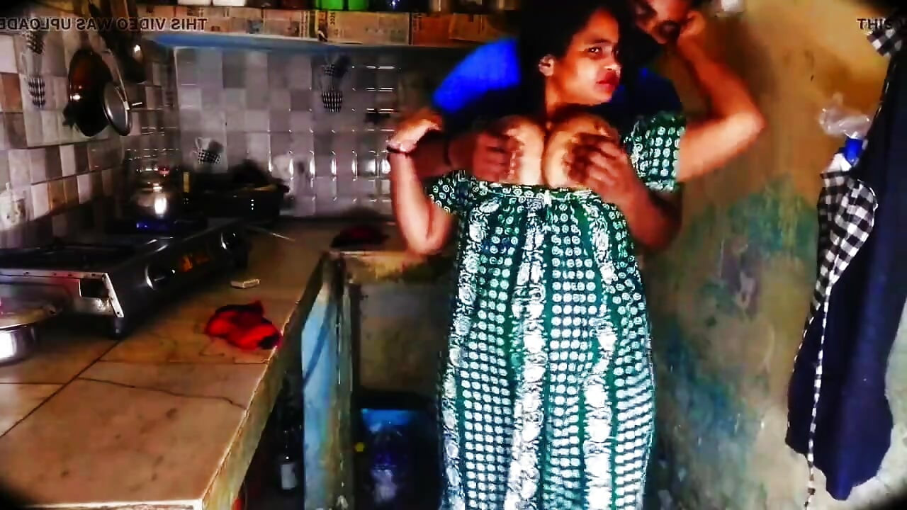 Aunty Was Working in the Kitchen When the Neighbor Boy Came and Started Pressing Her Big Soft Boobs