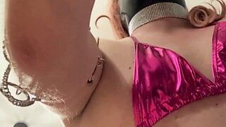 Sissy Whore deepthroating a Dildo balls Deep with lots of spit