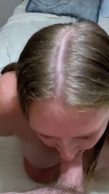 Iconic moment from "Hot blonde gives her best blowjob ever to make her ex jealous and gets cum in her face and hair"
