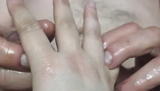 While I jerk off she puts her fingers up my ass