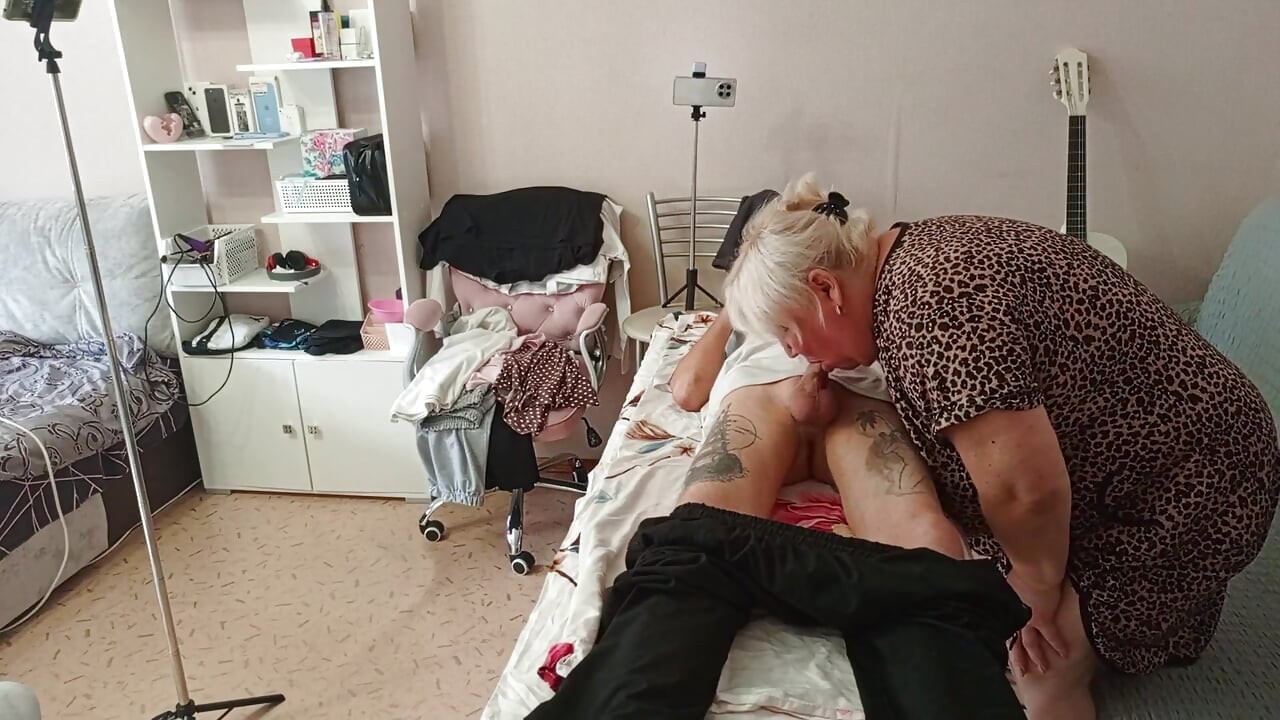 Stepmom Sucks and Jerks off My Dick on the Massage Table and Swallows Cum