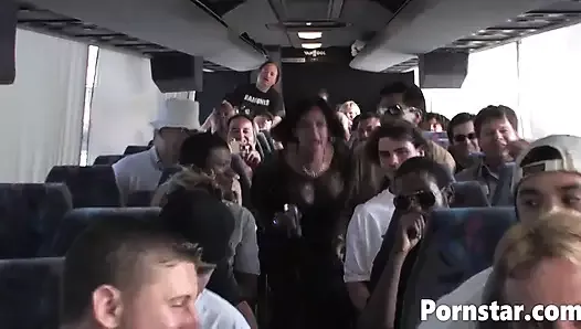 Pornstar Desire Moore gangbanged inside bus