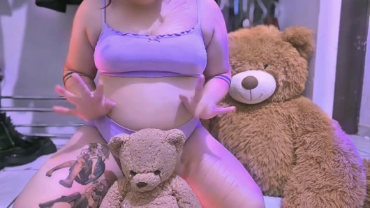 Teen humps teddy bear and masturbates