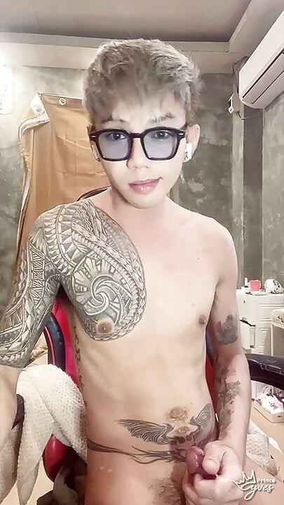 Cute Inked Boy Teasing, Masturbating, and Cumming for His Webcam Viewer