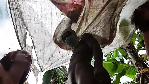 2 Girls Suck Black Guys dick in the jungle