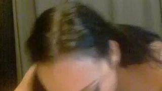 Blowjob wife takes cum to her face