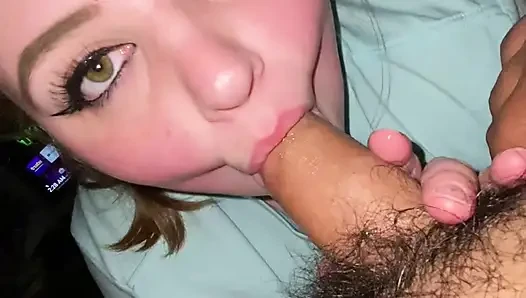 Fat White Chick with Cute Face Gives Blowjob