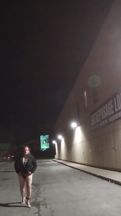 Older Mature Sissy CD outdoors at night playing with her tool | Clip 1