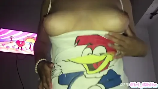 White ass Riding on top of her stepfather's penis, stepdaughter takes the opportunity to fuck him when her mother is not at home