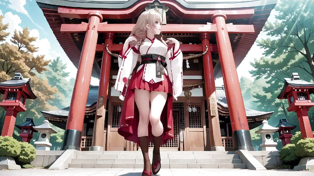 Forbidden Contrast Between Shrine & Bedroom, Wet Secrets Under Red & White Kimono.