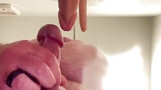 Stocky Masculine Bearded Bear exploring with two cocks and cumming hard in shower while wife is away.
