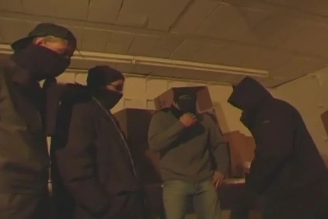 A group of hard dicks playing with a horny babe from France in the basement