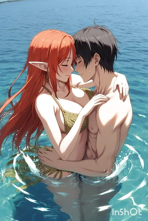 Redhead anime hentai girl fucks in the water