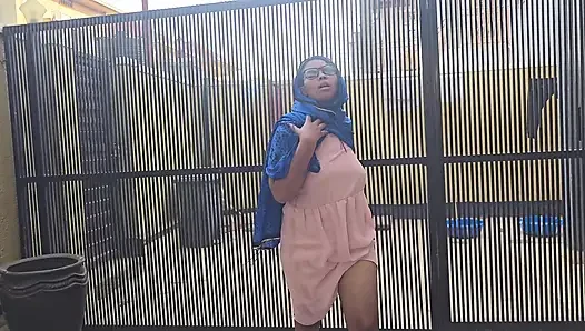 THE  ARABIAN GIRL TRYING TO SQUIRT OUTISIDE NEAR THE ROAD