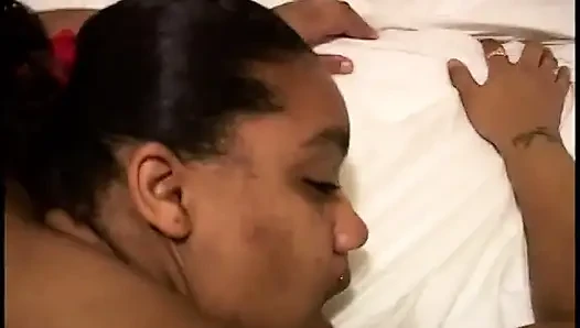 Fat black babe sucks on a thick black cock and gets fucked
