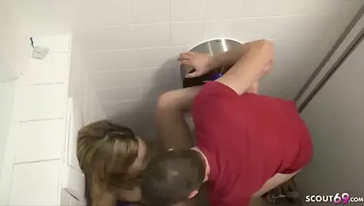 Caught and german college teens fuck on toilet at school