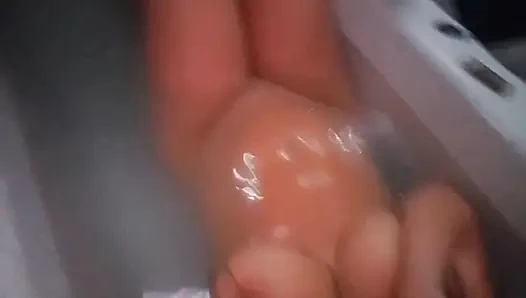 Exploring all my sexual fantasies at 18 I strip bath fuck myself then gave a handjob to a 45m stud in public