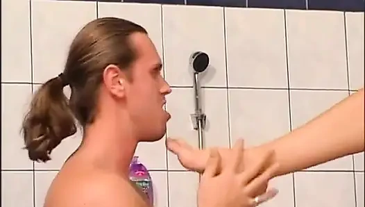 Sexy blonde pussy fucking foot fetish in the bathroom