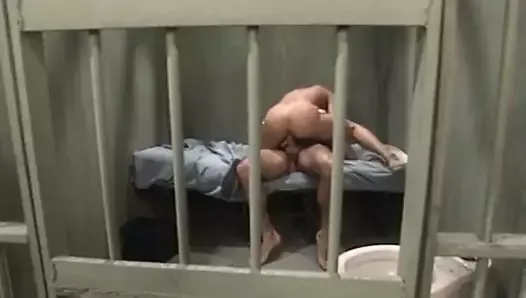 Wild prison fucking for tight slut stroking and slurping cock before riding